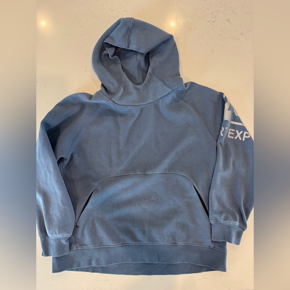 Zara Dusty Blue Pullover Hoodie with Sleeve Graphic